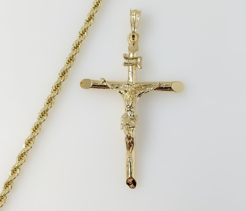 Plated Large Cross 4mm Rope/Braided Chain Necklace