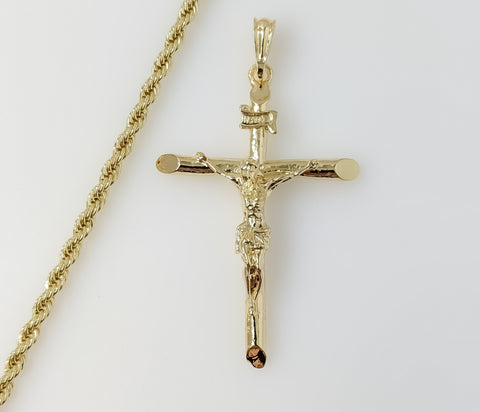 Plated Large Cross 4mm Rope/Braided Chain Necklace