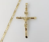 Plated Large Cross 4mm 14K Diamond Cut Figaro Chain Necklace