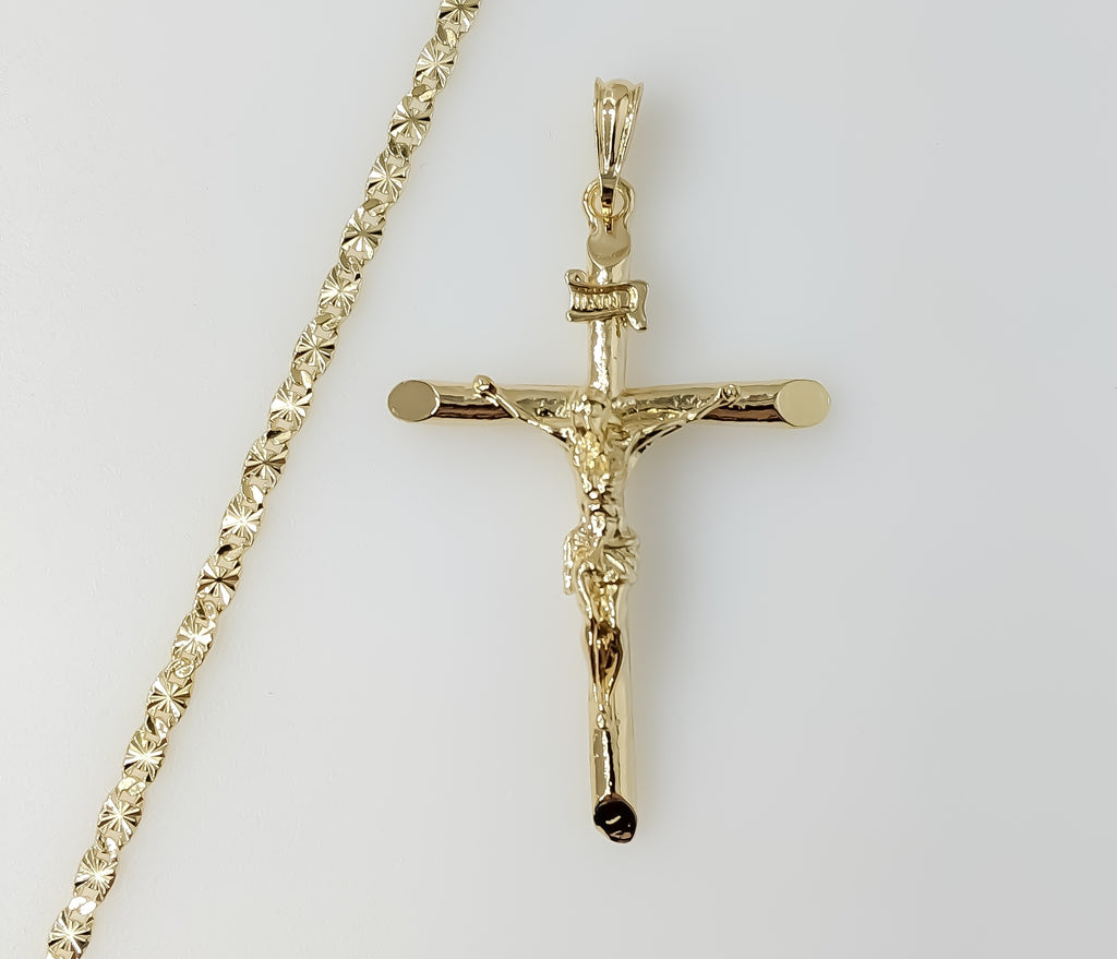 Plated Large Cross 4mm Star Chain Necklace