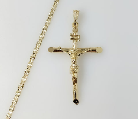 Plated Large Cross 4mm Star Chain Necklace