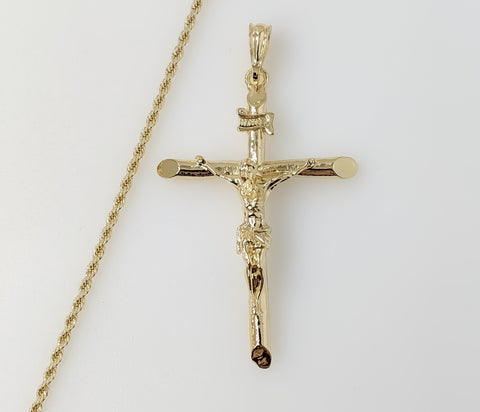 Plated Large Cross 2mm Rope/Braided Chain Necklace
