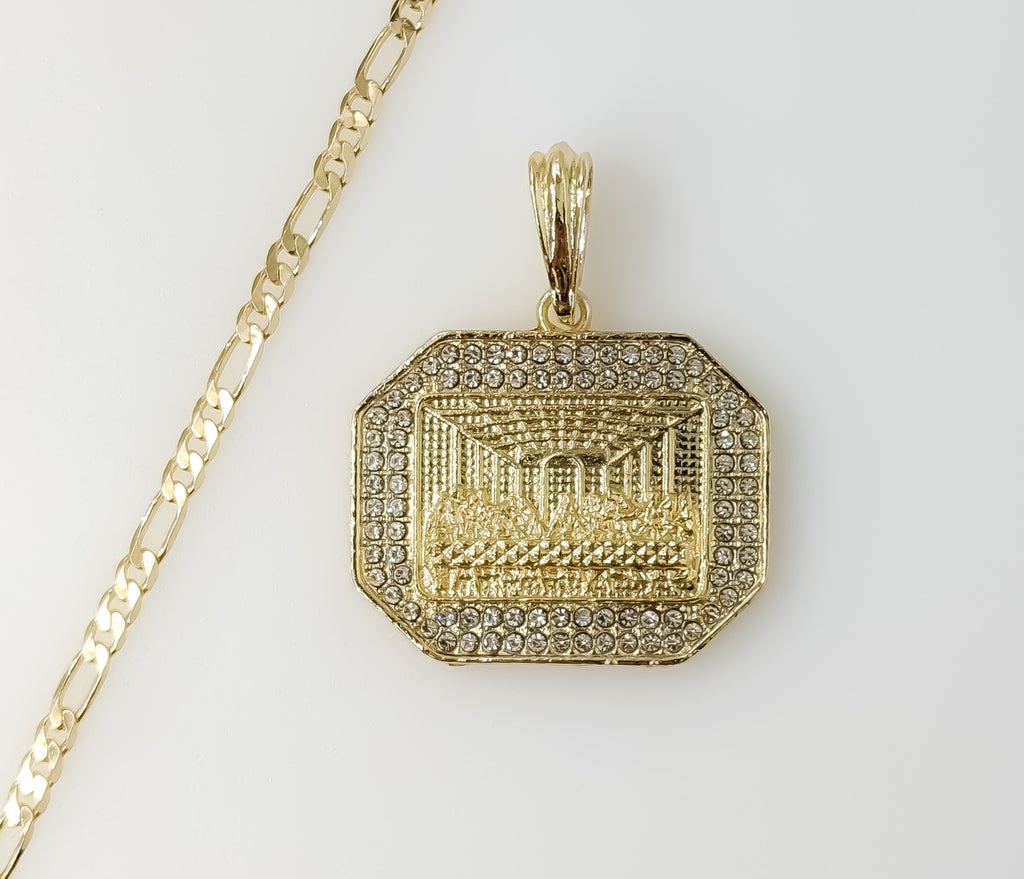 Plated Blinged The Last Supper 3mm Figaro Chain Necklace