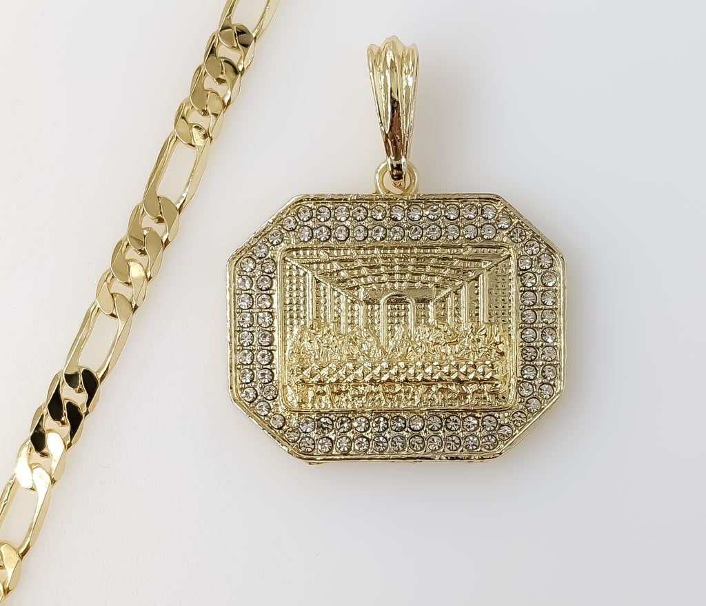 Plated Blinged The Last Supper 5mm Figaro Chain Necklace
