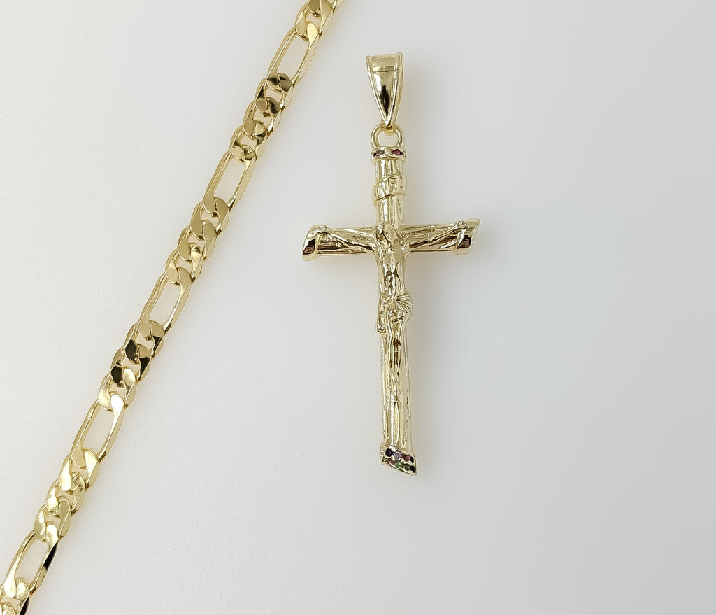 Plated Cross 5mm Figaro Chain Necklace
