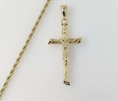 Plated Cross 3mm Rope/Braided Chain Necklace