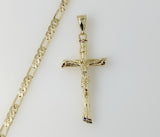 Plated Cross 4mm 14K Diamond Cut Figaro Chain Necklace