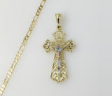 Plated Tri-Color Cross 3mm Figaro Chain Necklace