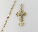 Plated Tri-Color Cross 4mm Star Chain Necklace