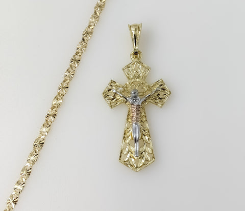 Plated Tri-Color Cross 4mm Star Chain Necklace