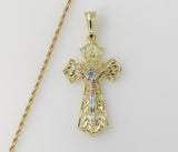 Plated Tri-Color Cross 2mm Rope/Braided Chain Necklace