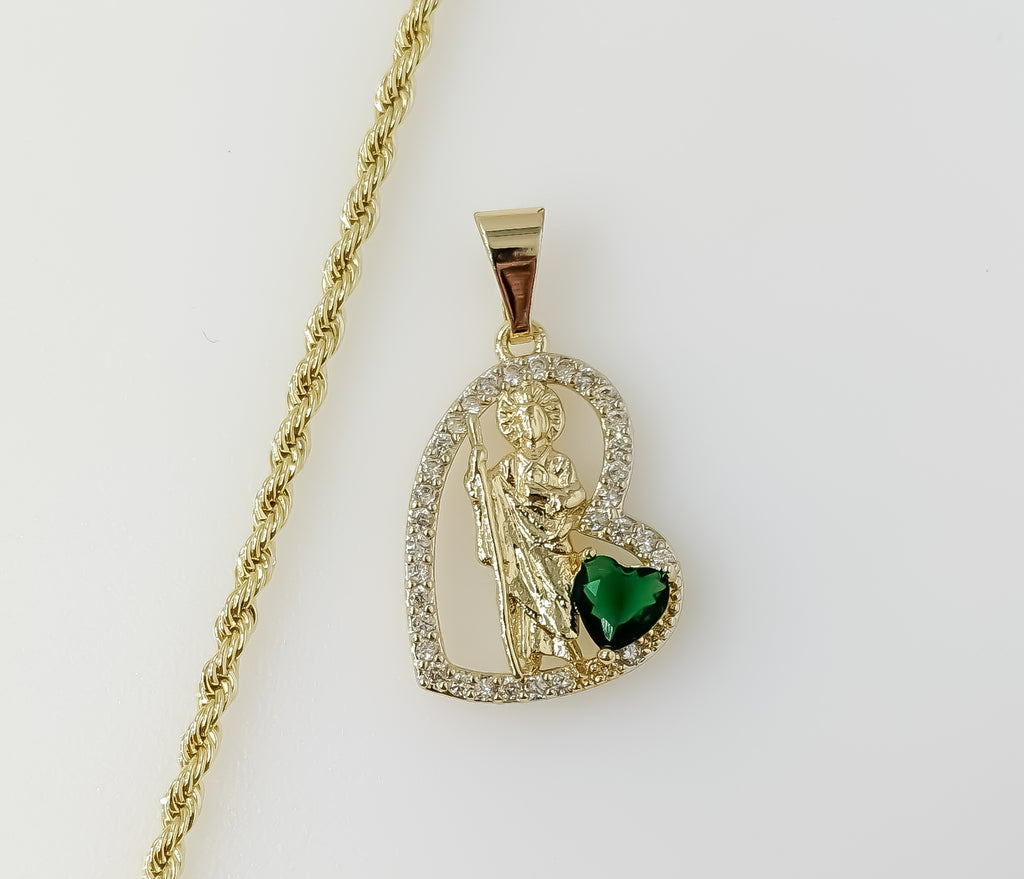 Plated Dainty Saint Jude 2mm Rope/Braided Chain Necklace
