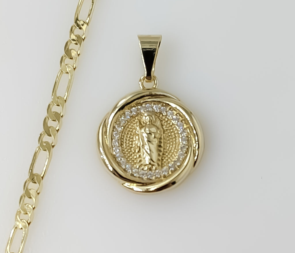 Plated Dainty Saint Jude 3mm Figaro Chain Necklace