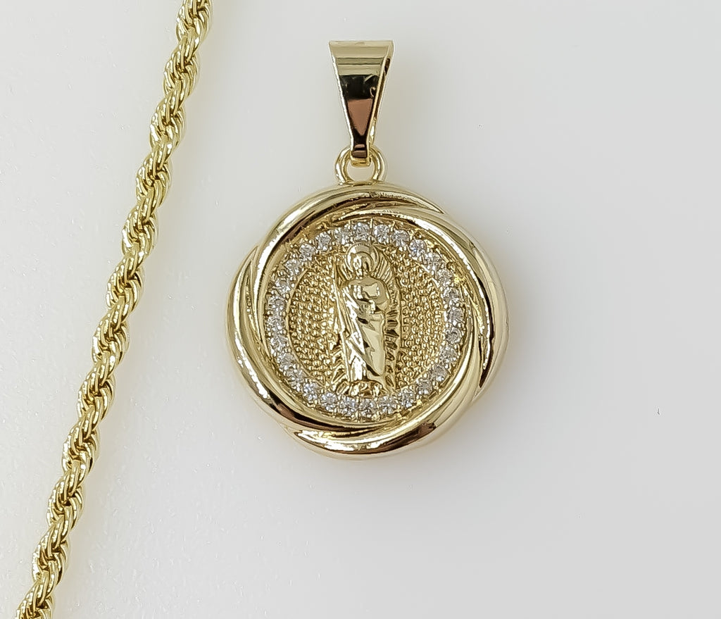 Plated Dainty Saint Jude 2mm Rope/Braided Chain Necklace
