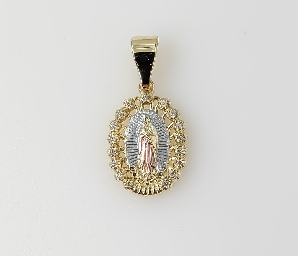 Plated tri-color Dainty Virgin Mary Pendant