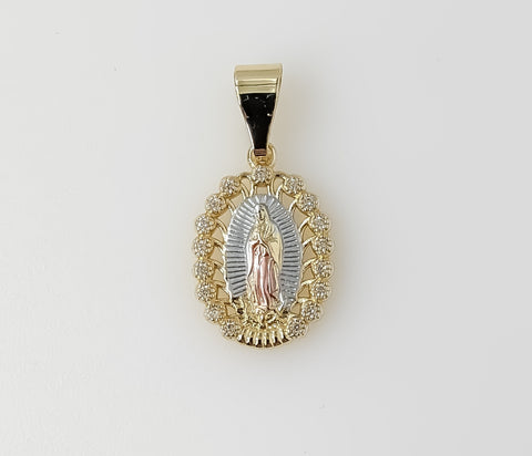Plated tri-color Dainty Virgin Mary Pendant