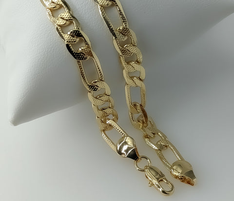 Plated 7mm 14K Diamond Cut Figaro Chain