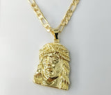 Plated Jesus 7mm 14K Diamond Cut Figaro Chain Necklace