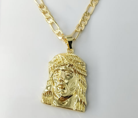 Plated Jesus 7mm 14K Diamond Cut Figaro Chain Necklace