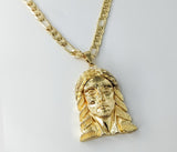 Plated Large Jesus 7mm 14K Diamond Cut Figaro Chain Necklace