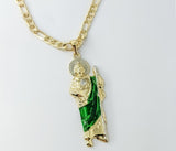 Plated X-Large Multicolor Saint Jude 7mm 14K Diamond Cut Figaro Chain Necklace