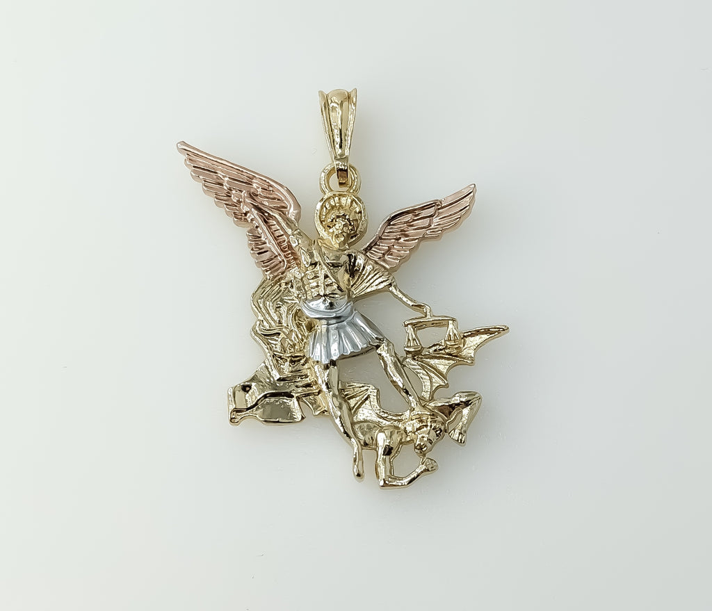Plated Tri-Color Large Archangel Saint Michael Pendant