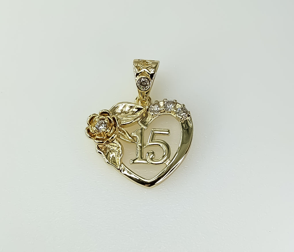 Plated Dainty Heart "My 15" Quince Pendant