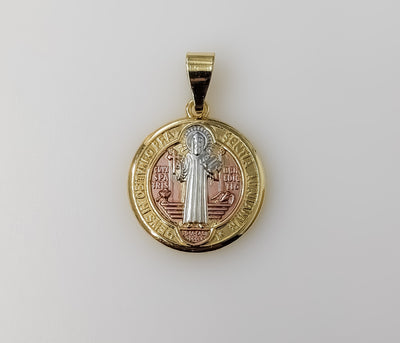 Saint Benedict Tri-Color Medal 25mm Pendant Golden Plated Catholic Jewelry