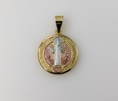Saint Benedict Tri-Color Medal 25mm Pendant Golden Plated Catholic Jewelry
