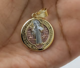 Saint Benedict Tri-Color Medal 25mm Pendant Golden Plated Catholic Jewelry