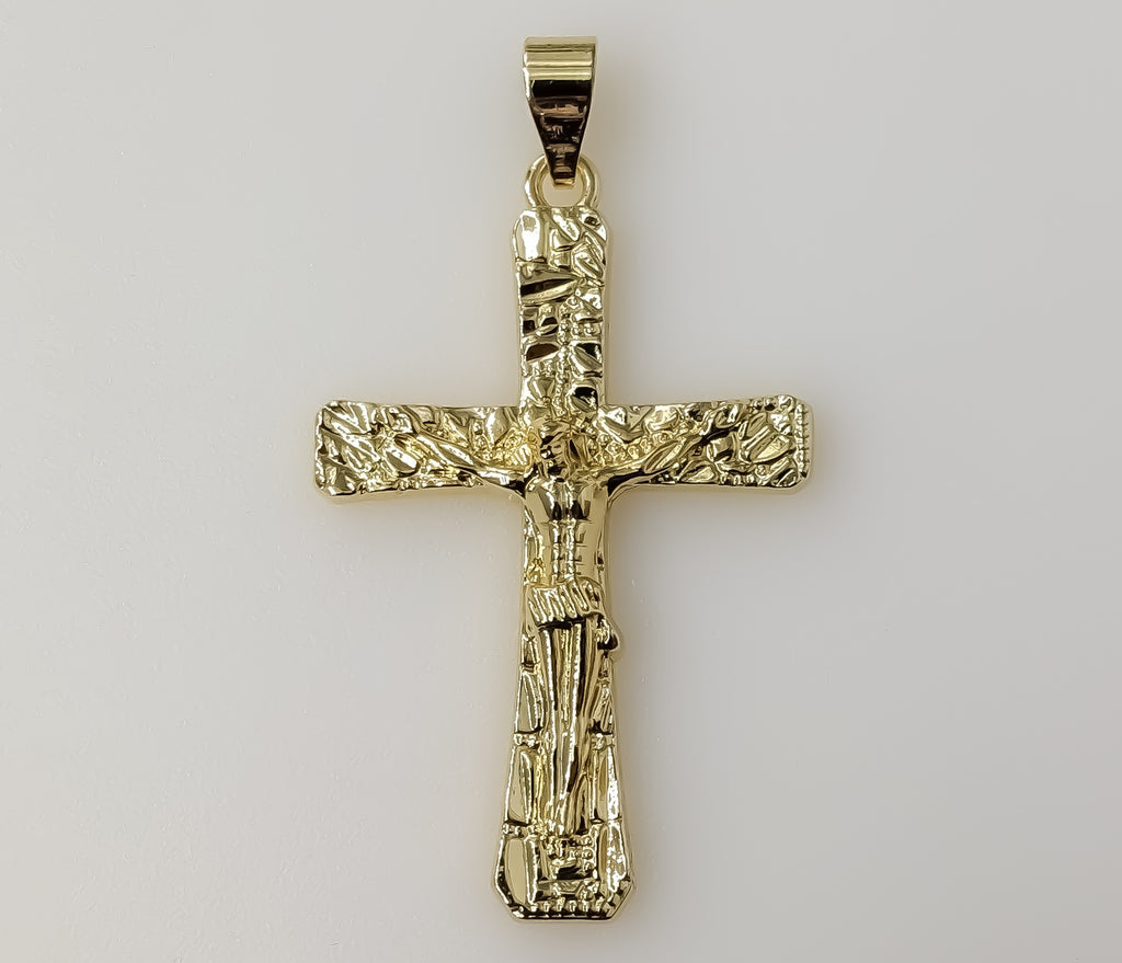 Men Nugget Jesus Cross Crucifix Golden Plated Pendant Hip Hop Jewelry