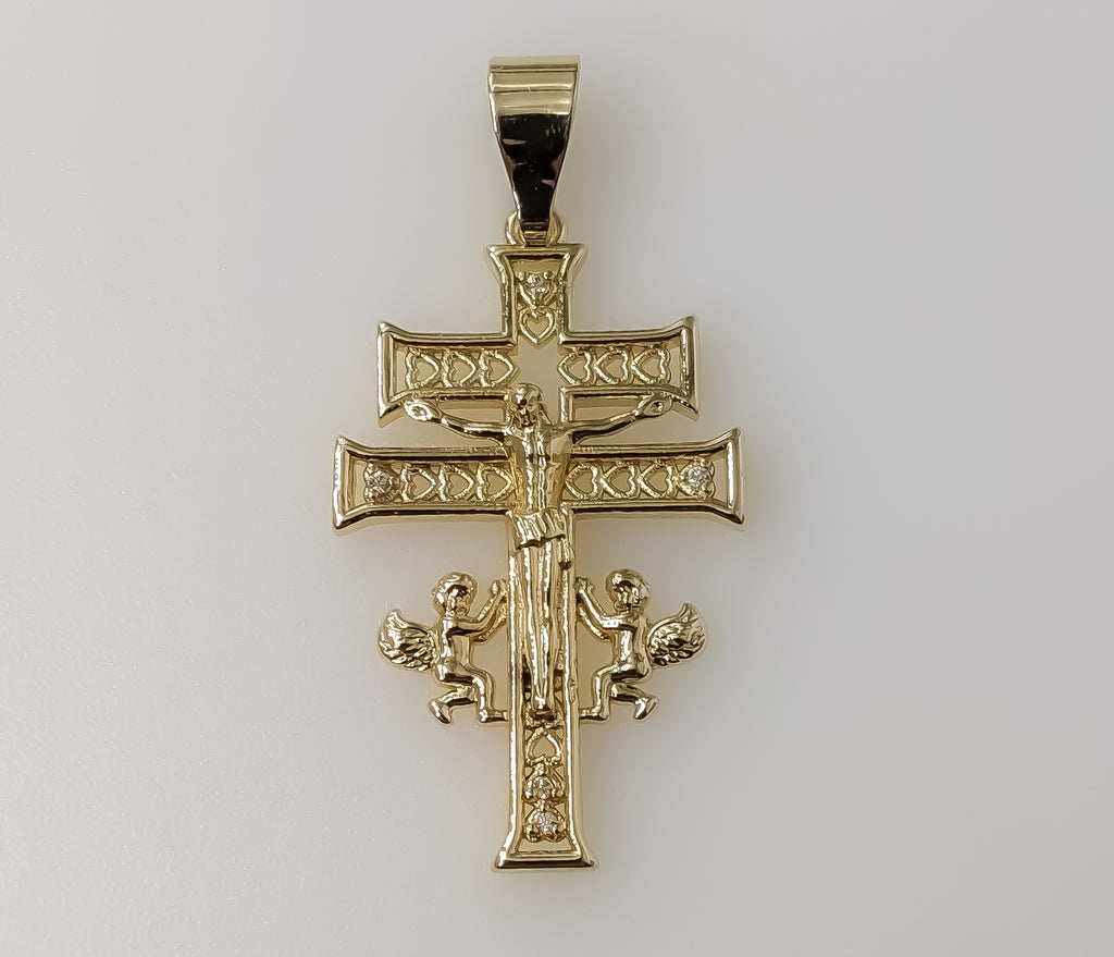 Blessed Holy Cross of Caravaca with Angels Plated Pendant Devotion