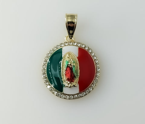 Plated Multicolor Virgin Mary Medal Mexican Our Lady of Guadalupe Round Pendant
