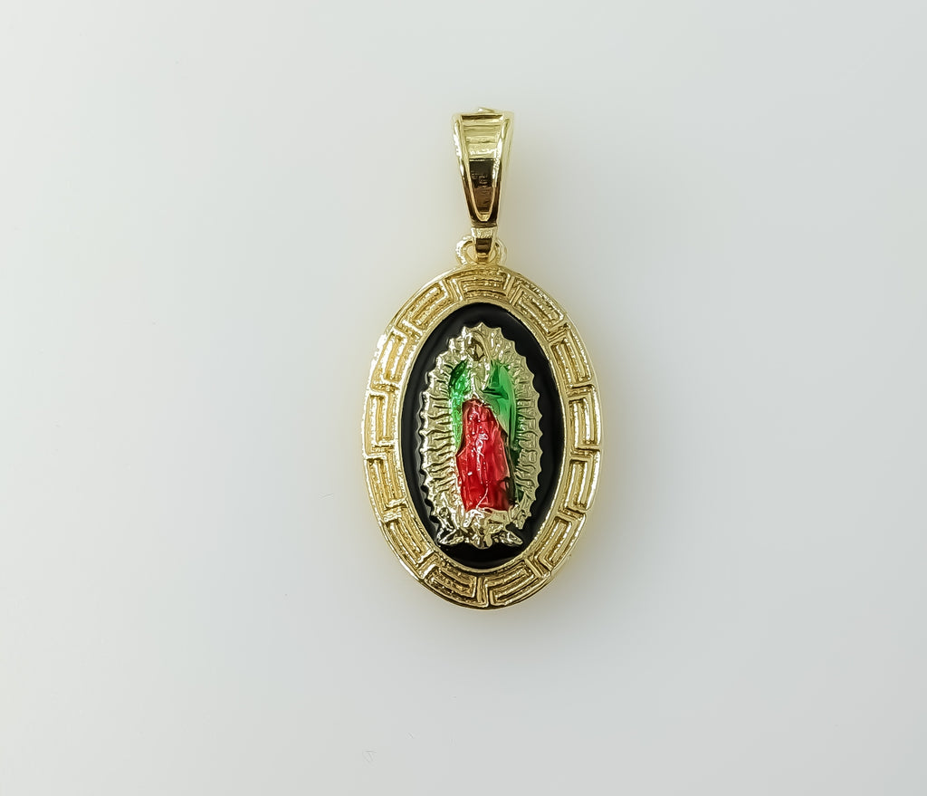 Plated Dainty Multicolor Virgin Mary Oval Medal Pendant