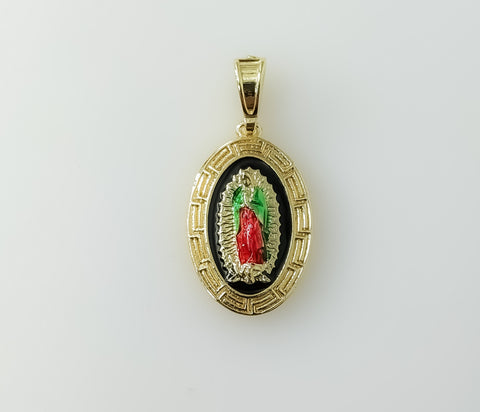 Plated Dainty Multicolor Virgin Mary Oval Medal Pendant