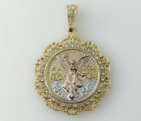 Plated Tri-Color Mexican Centenario Coin 50 Pesos Pendant