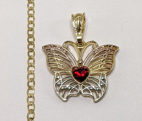 Plated Tri-Gold Butterfly 3mm Cuban Chain Necklace