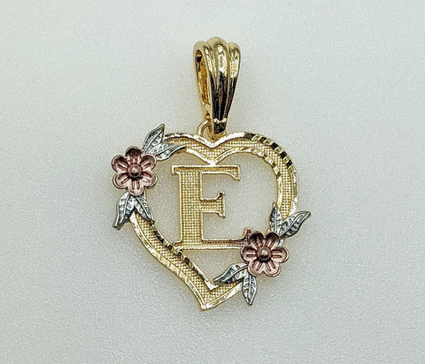 Plated Tri-Color Letter "E" Heart Pendant