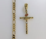 Plated Tri-Color Cross 5mm Figaro Chain Necklace