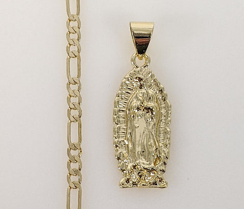 Plated Virgin Mary 4mm Figaro Chain Necklace