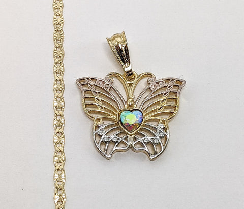Plated Tri-Gold Butterfly 3mm Star Chain Necklace