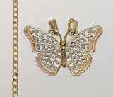 Plated Tri-Gold Butterfly 3mm Cuban Chain Necklace