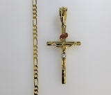 Plated Tri-Color Cross 3mm Figaro Chain Necklace