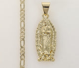 Plated Virgin Mary 3mm Figaro Chain Necklace