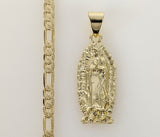 Plated Virgin Mary 4mm 14K Diamond Figaro Chain Necklace