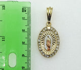 Plated Tri-Color Virgin Mary 4mm 14K Diamond Figaro Chain Necklace