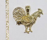 Plated Rooster 4mm Figaro Chain Necklace