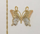 Plated Tri-Gold Butterfly Twist Chain Necklace