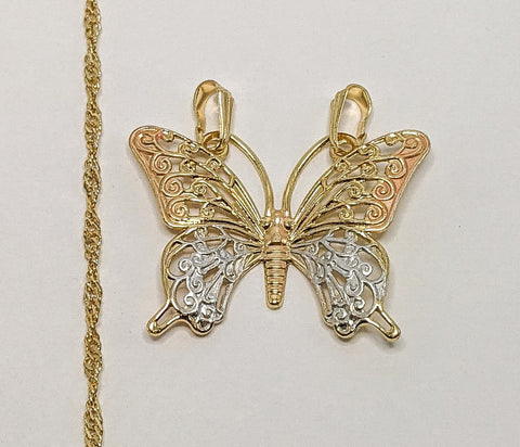 Plated Tri-Gold Butterfly Twist Chain Necklace