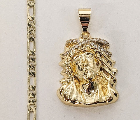 Plated Jesus 3mm Figaro Chain Necklace